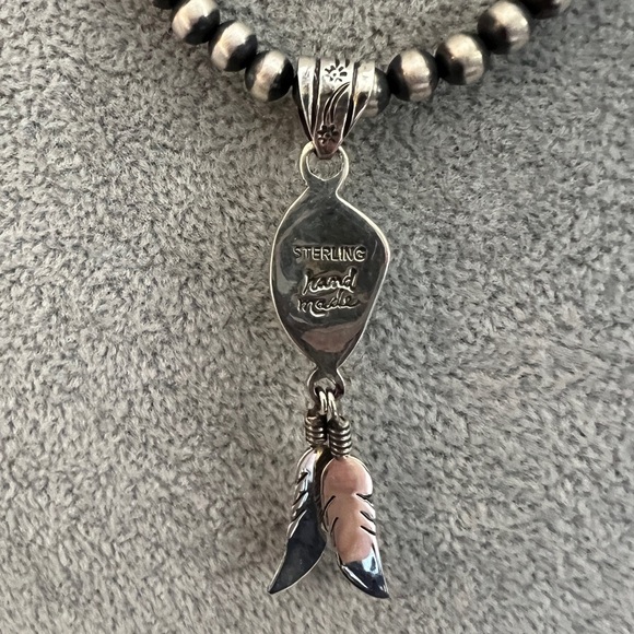 ❤️ Kingman Turquoise Navajo Southwestern Feather Sterling Pendant 5.6gm 2.34”L - Picture 4 of 15